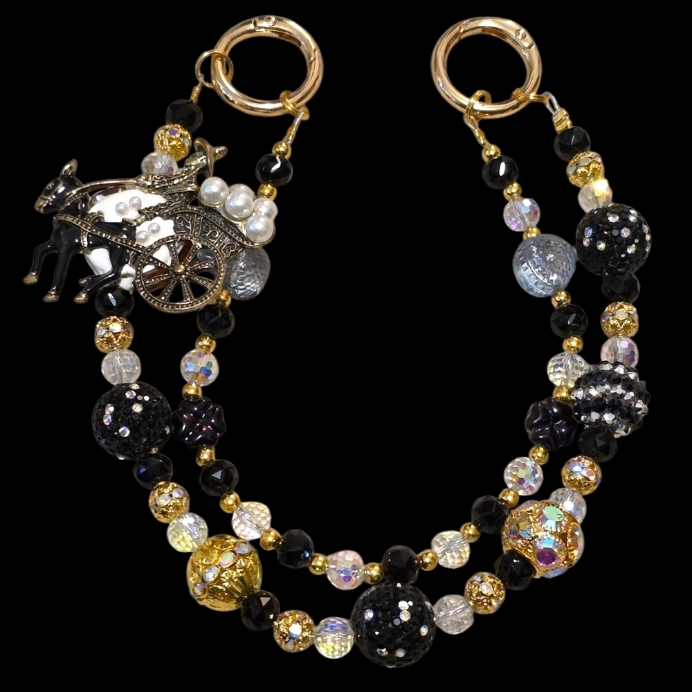 Elegant Gold and Black Horse Carriage Bag Charm / Keychain